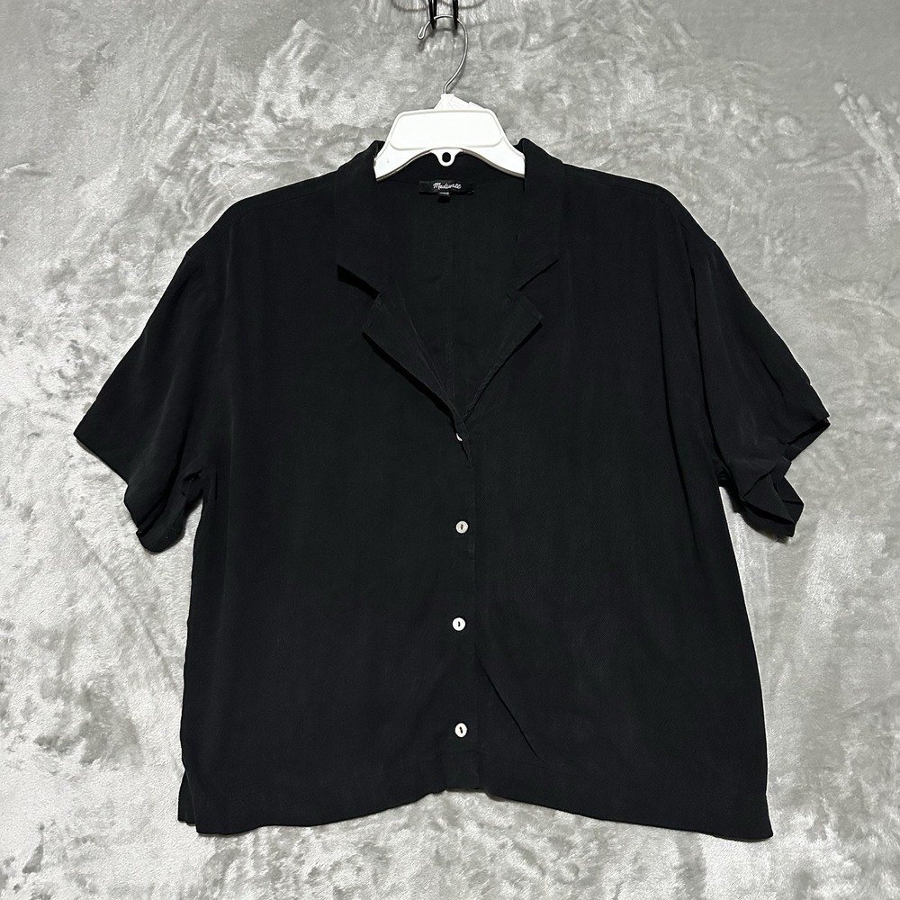 Madewell Womens Button Front Resort Shirt Lusterweave Size XL Black Boho Grunge